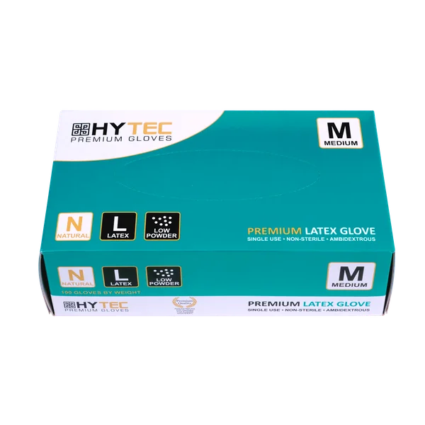 Hytec Natural Latex Gloves, Low Powder - Medium