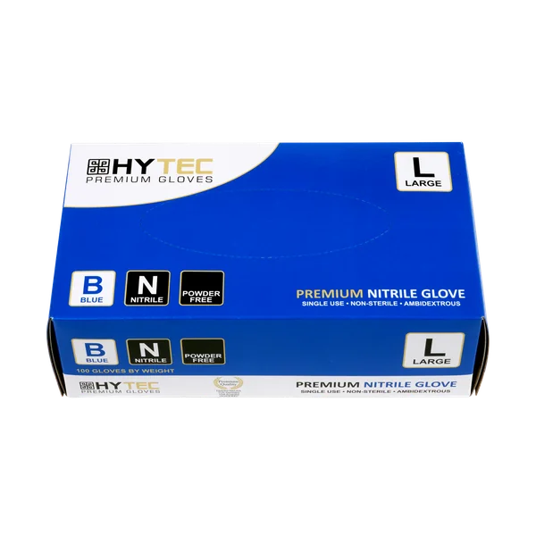 Hytec Blue Nitrile Gloves, Powder Free - Medium