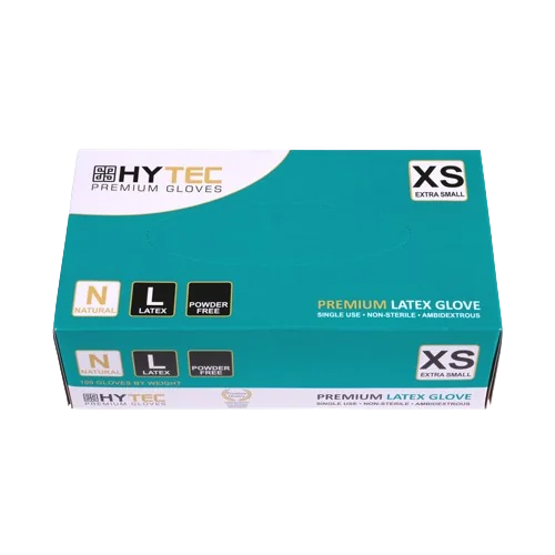 Hytec Natural Latex Gloves, Powder Free - Xsmall