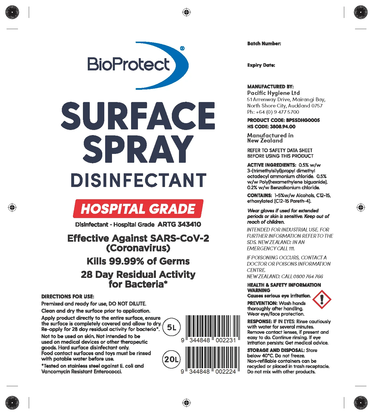 BioProtect Surface Spray Disinfectant - 5L