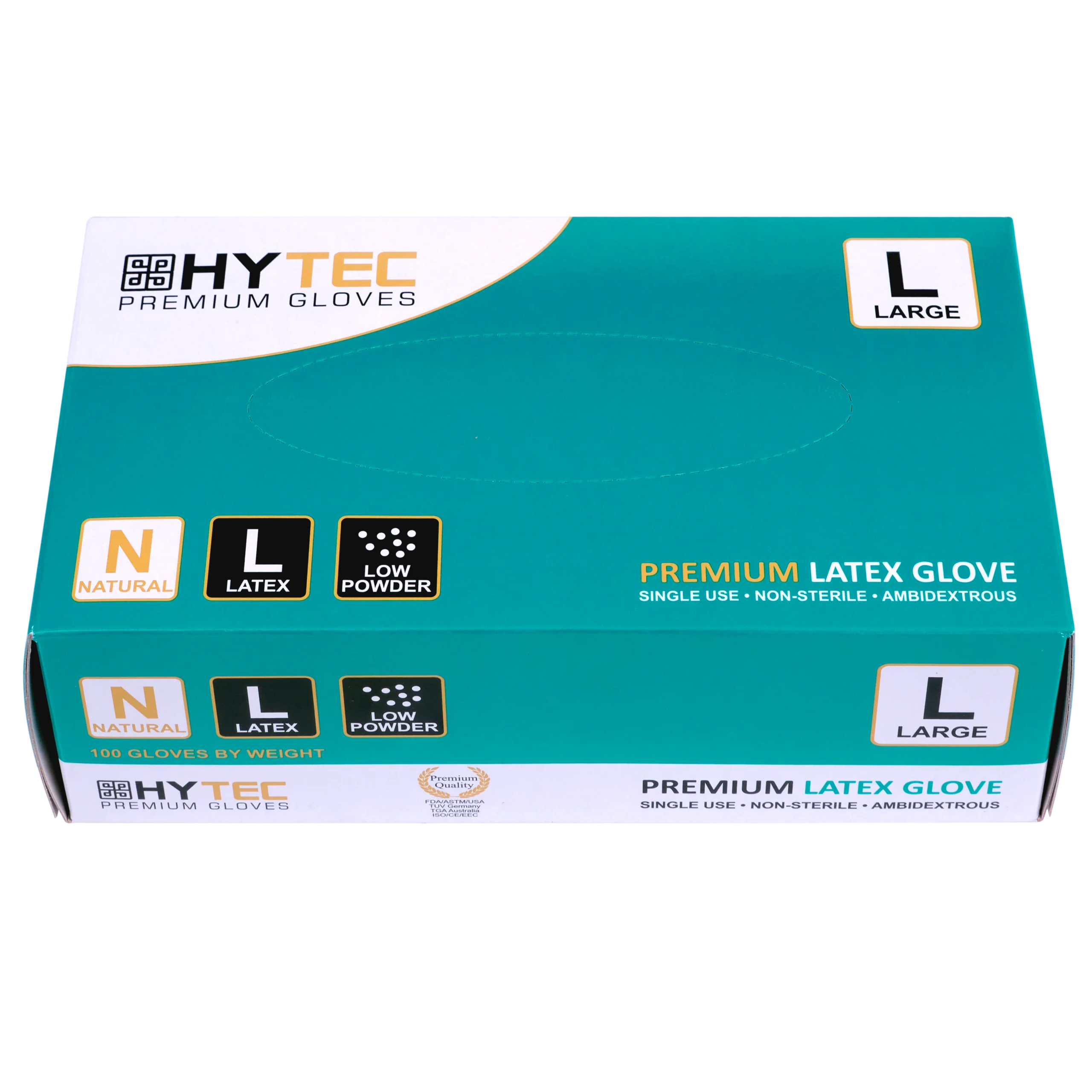 Hytec Natural Latex Gloves, Low Powder - Large