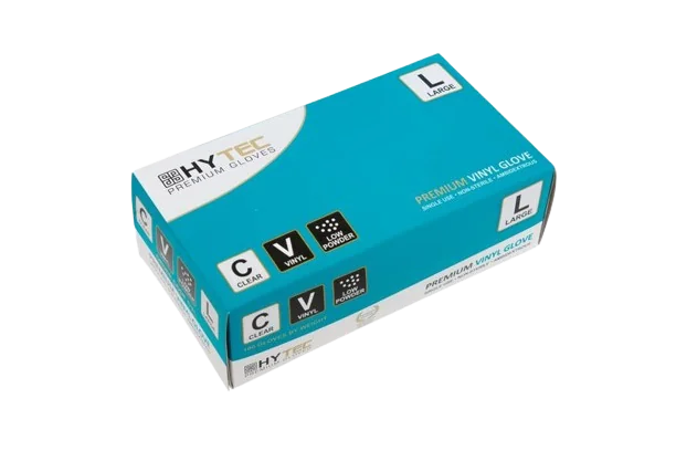 Hytec Clear Vinyl Gloves, Low Powder - Large