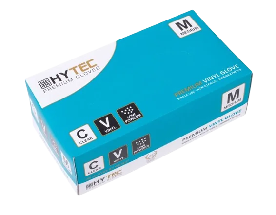 Hytec Clear Vinyl Gloves, Low Powder - Medium